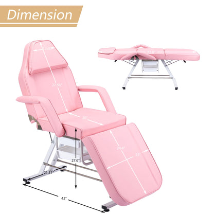 Massage Salon Tattoo Chair with Hydraulic Stool, Adjustable Beauty Facial Bed Table, Pink, Face-Down Cradle for Esthetician