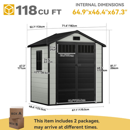 DWVO 6x4.4 FT Resin Storage Shed with Fence-Style and Side Windows, Lockable Door, and Vents for Garden, Backyard, Patio, Lawn, Blue-Gray