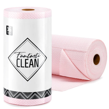 Fantasticlean Large Microfiber Cleaning Cloth Roll - 18'' by 12'', 36 Sheets, Thick, Super Absorbent and Reusable Rags, Daily Cleaning Supplies for Vehicle..(Pink)