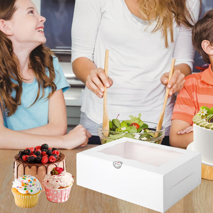 JCD 9 Holes Fit 8 Cupcakes and 1 Mini Cake Box Combo,8 sets of Cake Boxes, Pastry Sweets Bento Box, Cupcake Combo Box with Stickers(1+8/8pcs)