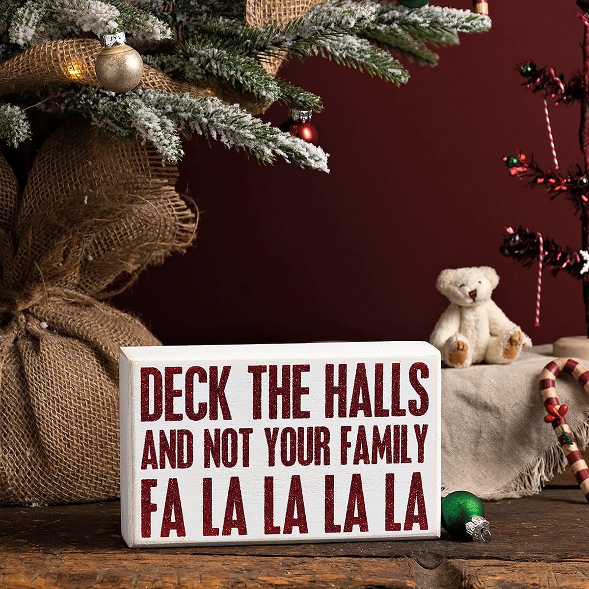 Primitives by Kathy Box Sign, Deck The Halls and Not Your Family, 6.5 x 4 x 1.75-inch