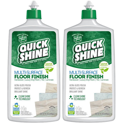 Quick Shine Multi-Surface Floor Finish-Polish 27oz-2pk | Safer Choice, No PFAS, pH Neutral Clean Shine Technology | Squirt & Spread | For Wood, Laminate, LVP, LVT, Tile & Stone | Made in USA