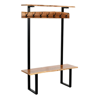 Alpine Live Edge Hall Tree with Bench and Coat Rack – Modern Rustic 48-Inch Solid Wood Entryway Organizer with Shelf, 7 Double Coat Hooks, & Bench for Mudroom or Foyer by Alaterre Furniture (Natural)
