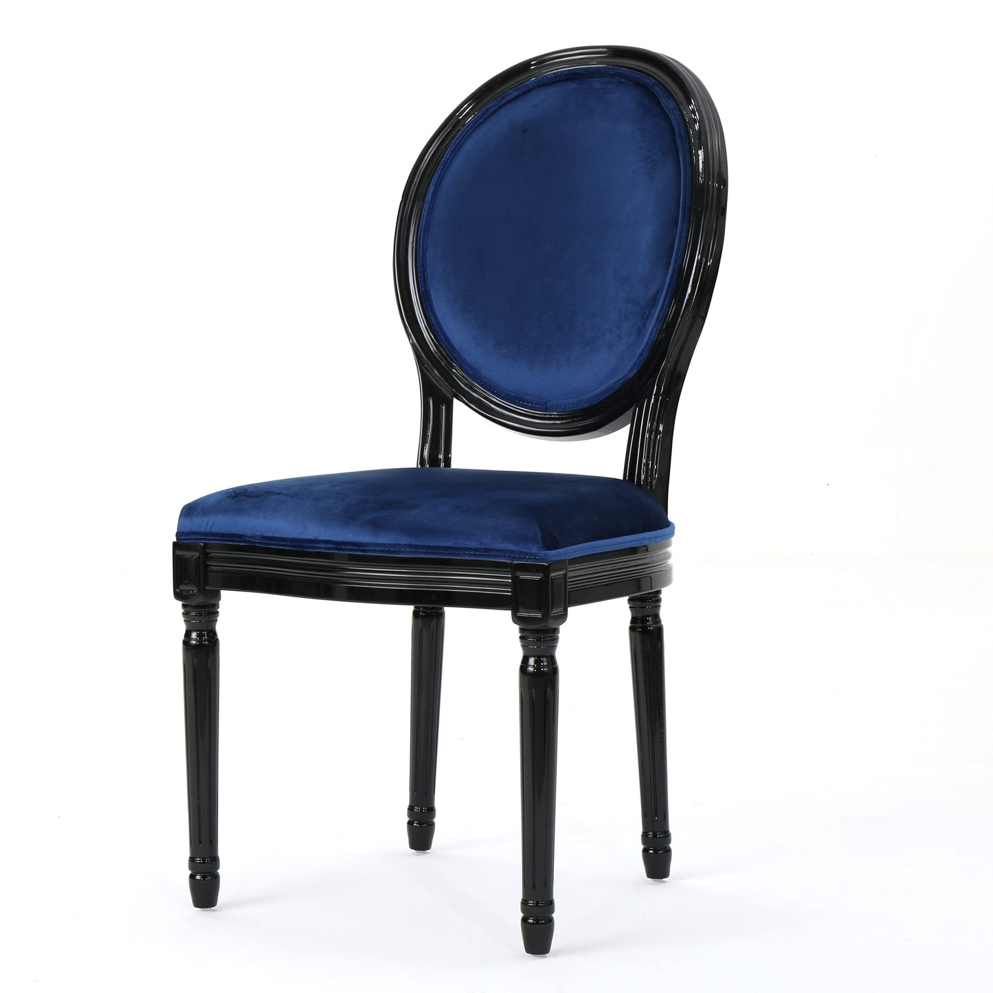Christopher Knight Home Camille Traditional Velvet Dining Chairs, 2-Pcs Set, Navy Blue / Gloss Black