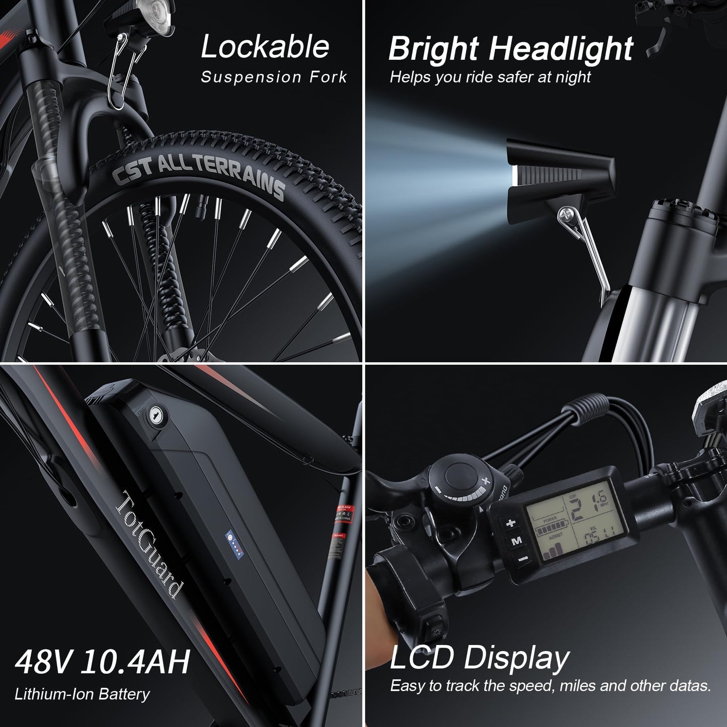 Wooken Electric Bike for Adults with 500W Motor, 27.5" Ebike with 48V 499WH Removable Battery, Up to 55 Miles Electric Mountain Bike, 19.8MPH Adults Electric Bicycle with LCD Display, 21 Speed
