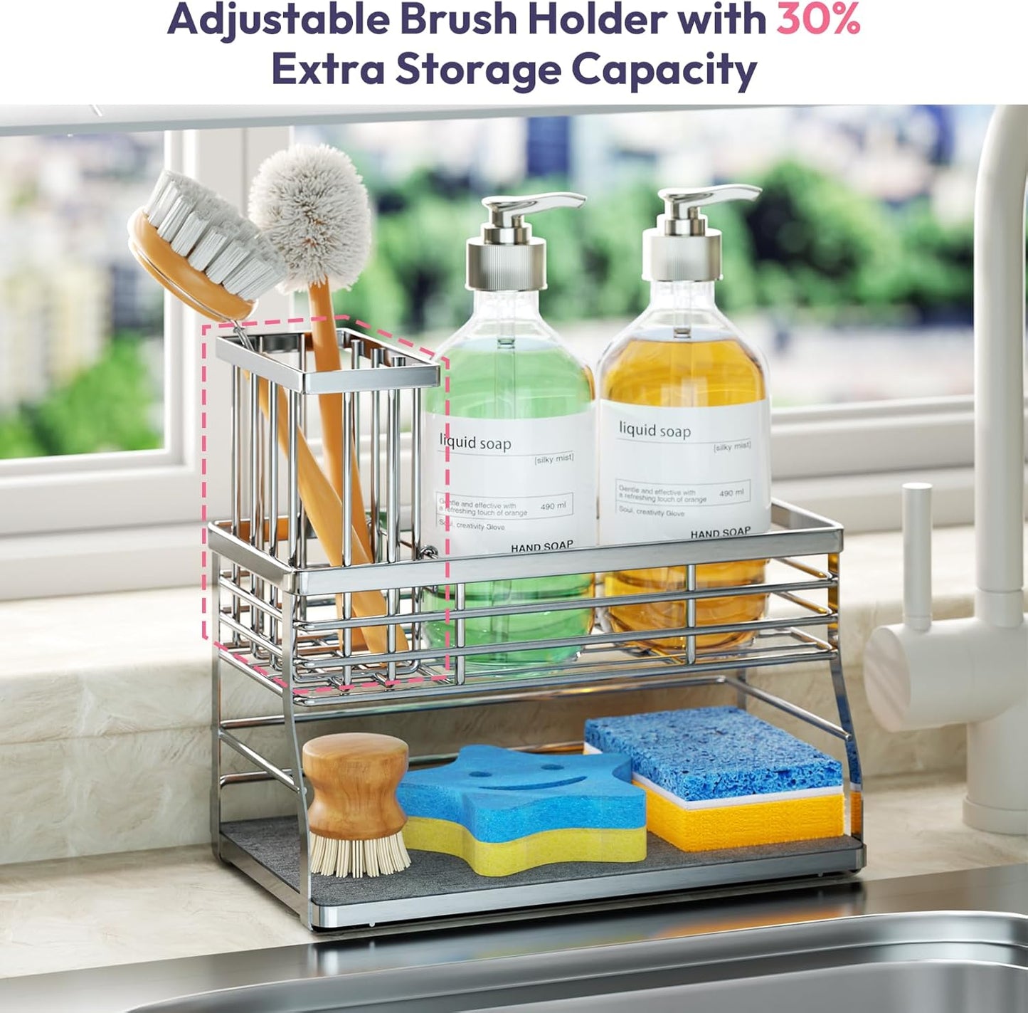 2 Countertop, SWTYMIKI Kitchen Sink Caddy Organizer, Tier Sponge Holder for Kitchen Sink with Instant Drying Stone