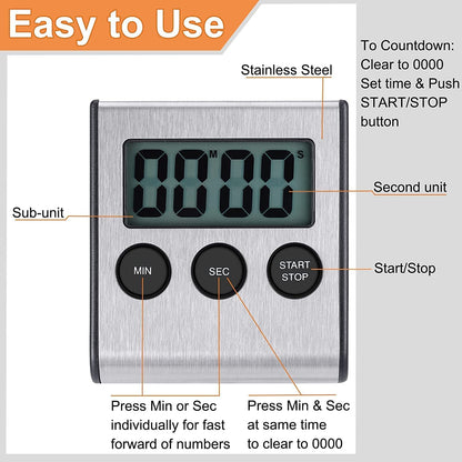 2 Pack Digital Magnetic Countdown Timer with Loud Alarm for Cooking, Baking, Sports Games