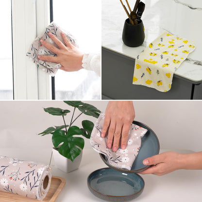 Cagreex Reusable Dishcloths Kitchen Towels Cotton: 30 Packs 10X10 Washable Roll Paperless Paper Towels Absorbent Dishcloths Set Dish Tea Towel for Kitchen Drying (15Bee+15Daisy, 10×10")