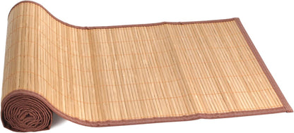 2 BambooMN Natural Slat Bamboo Table Runner with Fabric Border, Home Decor - Brown with Brown Border - Piece