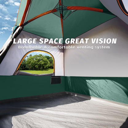 UNP 4-Person Tent, Portable Cabin Tent, Camping Tent 4-Person Easy Set Up, Waterproof with Top Rainfly for Outdoor Camping/Hiking (Dark Green)