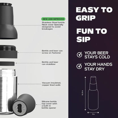 12oz, Asobu Frosty Beer Holder,Vacuum Insulated Double Walled Stainless Steel Beer Can and Bottle Cooler with Beer