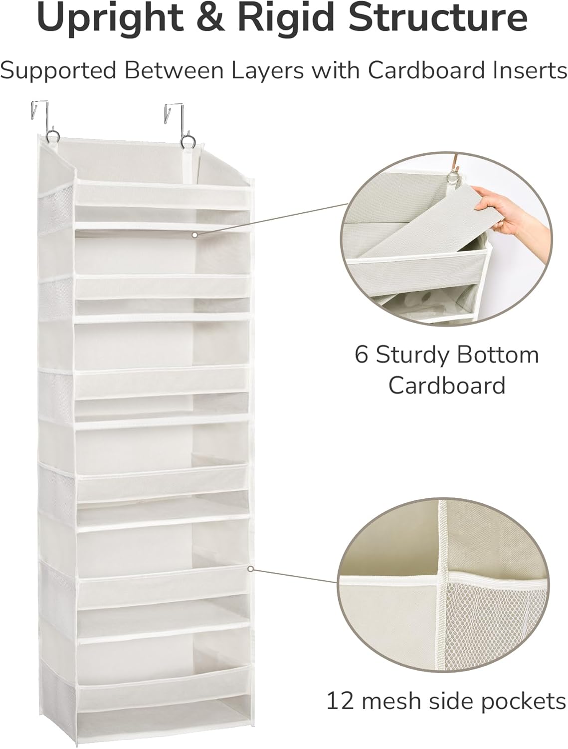 6 12 50lbs ULG Over The Door Organizer with Large Pockets Side Pockets, Weight Capacity Door Hanging Organizer