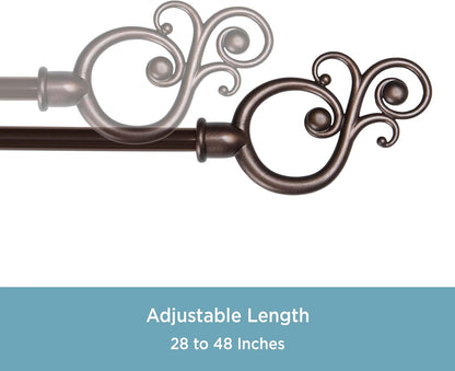 Kenney KN65260 Valencia Large Plastic Scroll End Window Curtain Rod, 28-48" Adjustable, Chocolate