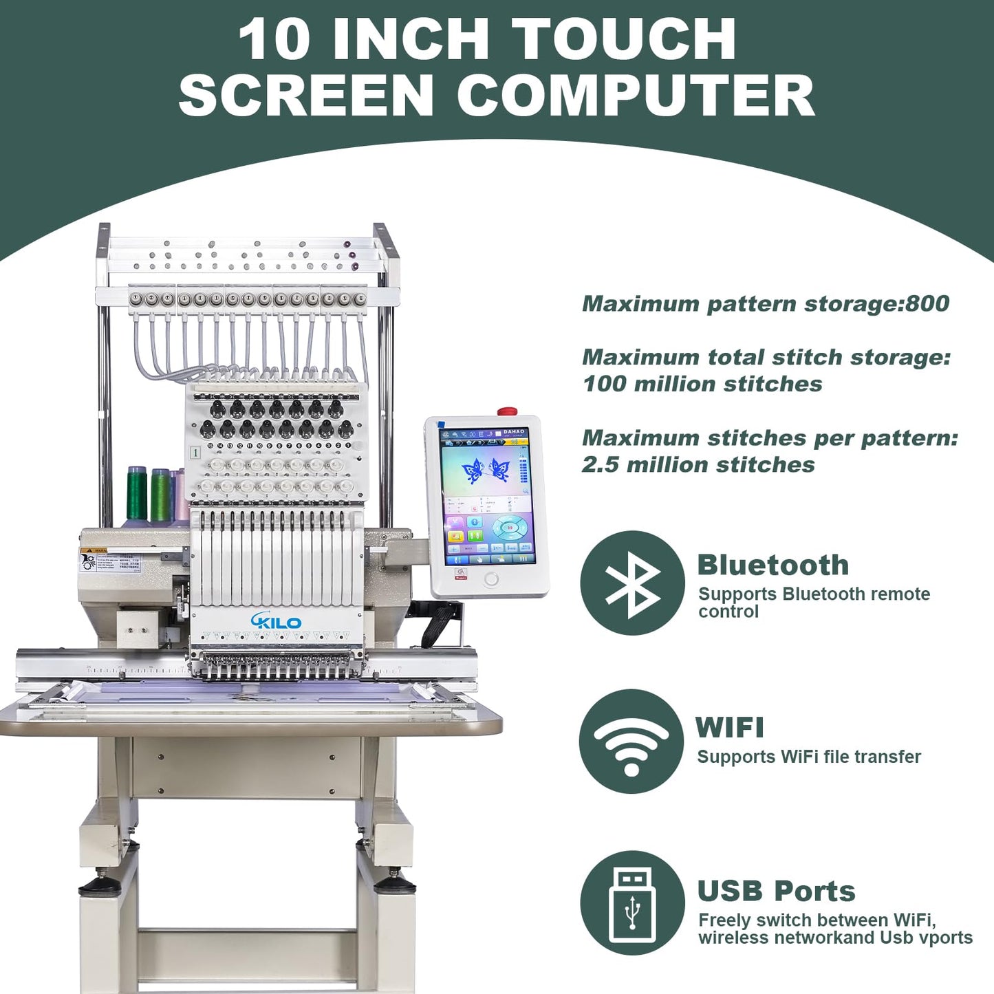 2024 Ultra Commercial Embroidery Machine with 15 Needles 13" x 20" LCD Embroiderer Pattern for Cap Hat T-Shirt Laser Positioning 1501