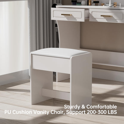 homesflex HMVD01-TES Modern White Makeup Vanity Desk with Adjustable Lights, Mirror, and Storage - Complete Vanity Set with Drawers, Shelves, and Stool