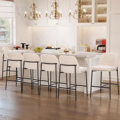 COLAMY Counter Height Bar Stools Set of 6, 25 Inch Modern Fabric Kitchen Island Stools with Back, Upholstered Counter Barstools Armless Bar Chairs with Metal Legs for Island Dining Room Bar,Beige