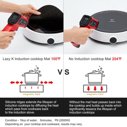 Lazy K Induction Cooktop Mat - Silicone Fiberglass Scratch Protector - for Magnetic Stove - Non slip Pads to Prevent Pots from Sliding during Cooking - Square (9inches) Black