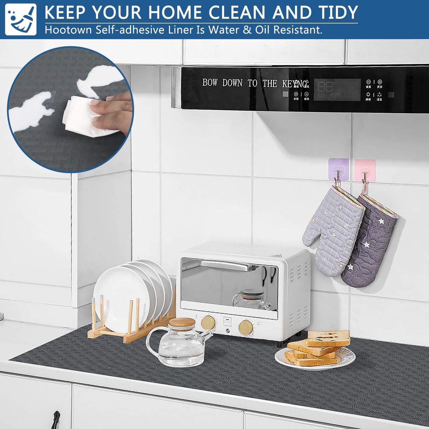 HooTown Self Adhesive Shelf Liner, 17.5" x 393.7" Contact Paper for Cabinets and Drawers, Waterproof & Oil-Proof Kitchen Cabinets Liner, Peel and Stick Cupboard Liner for Countertops,Shelves