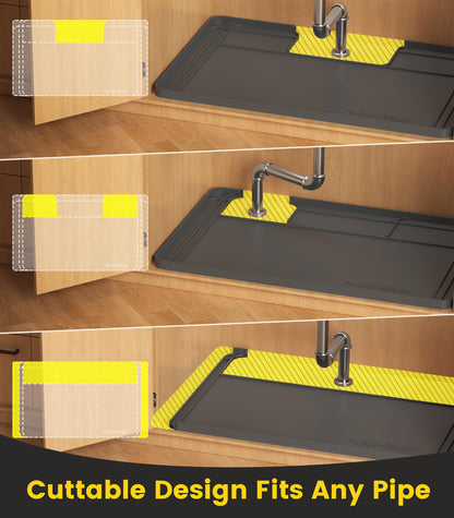Under Sink Mats for Kitchen Waterproof, 34" X 22" Or Smaller Cut to Fit Under Sink Drip Tray for Kitchen Bathroom Cabinets, Silicone Liner Hold Up to 3.3 Gallons Liquid - Grey