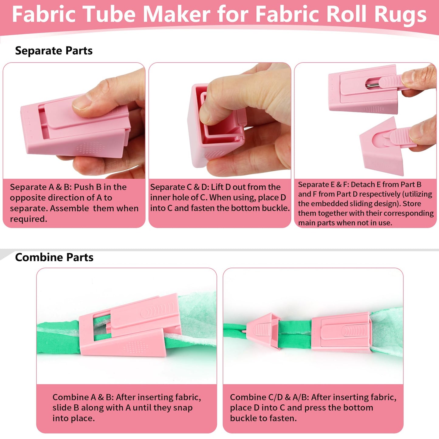 TOOVREN 2PCS Upgraded Bias Tape Makers Fabric Tube Maker for Fabric Roll Rugs Bias Binding Tape Making Tool for DIY Crafting and Quilting Sewing Supplies Machine with Instruction (2PCS Pink)