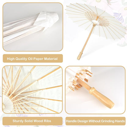 Zealor 10 PCS 33 Inches White Paper Umbrellas, Oiled Chinese & Japanese Style White Parasols, White Paper Parasols Umbrellas Bulk for DIY Painting, Wedding, Bridal Party, Ceiling Decoration