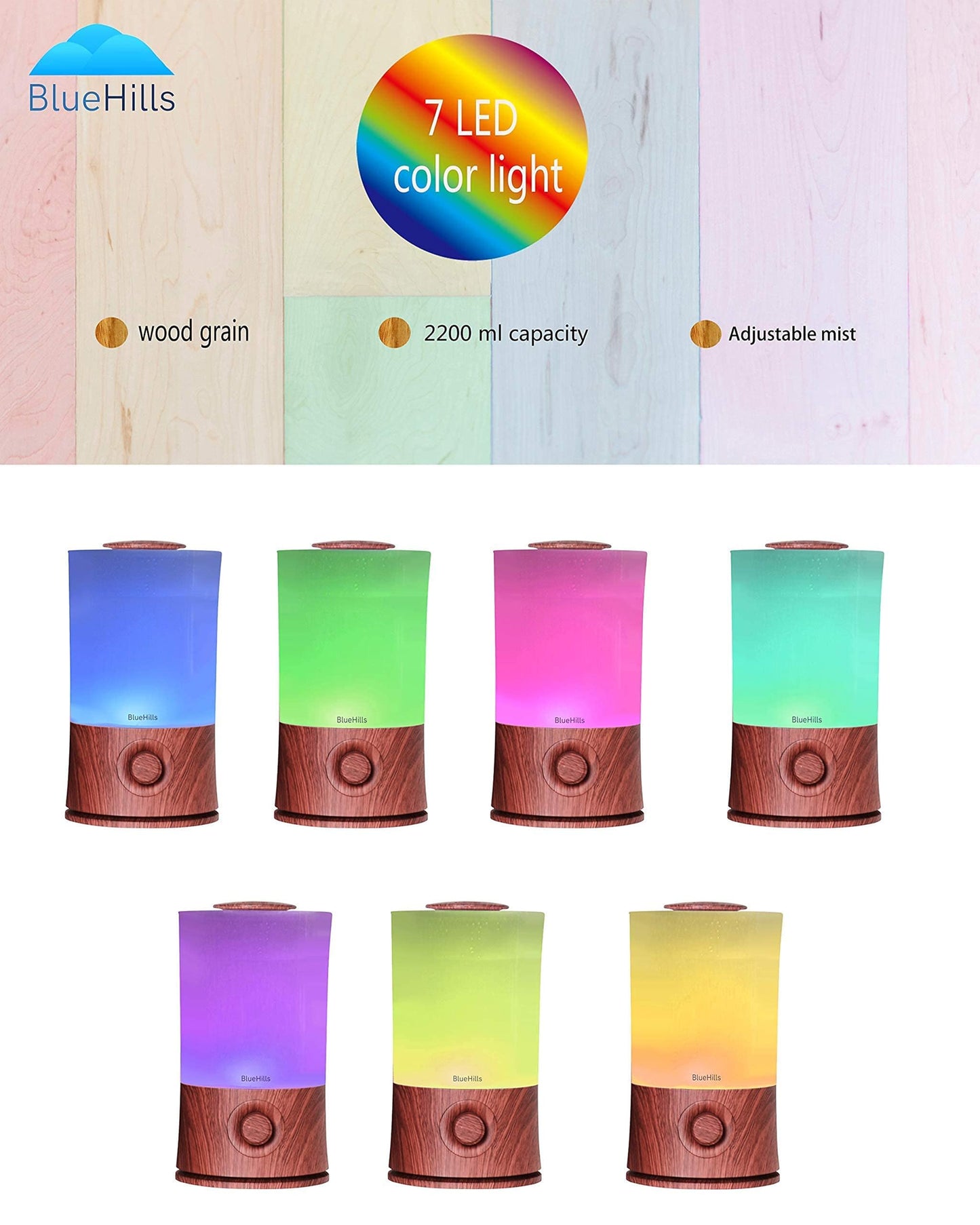 BlueHills Premium 2000 ML XL Large Essential Oil Diffuser Aromatherapy Humidifier for Large Room Home 40 Hour Run Huge Coverage Area 2 Liter Extra Large Capacity Huge Diffuser Wood Grain E005