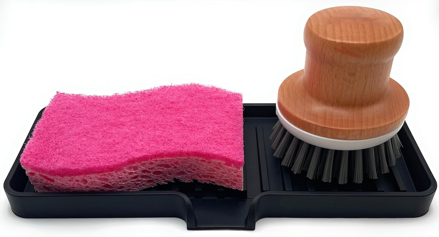 9"x3.5") Happitasa Silicone Soap Dish Tray and Sponge Holder with Drain Chute, Rectangular, Kitchen and Bathroom Sink