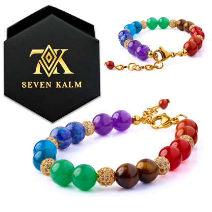 SEVEN KALM Protection and Healing Bracelet for Women - Handmade 7 Chakra Jewelry Crafted with Genuine Gemstones - Adjustable 8mm Bead Bracelet - Pulsera Para Mujer - Elegant Spiritual Accessory