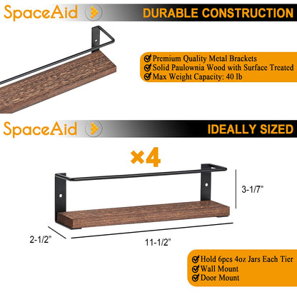SpaceAid Spice Rack with 24 Spice Jars, 386 Spice Labels, Chalk Marker and Funnel, Wood Hanging Seasoning Shelf for Cabinet Door or Wall Mount (4 Pack)
