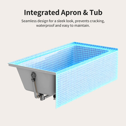 DeerValley 60" x 30" Alcove Acrylic Bathtub, Left Drain Integrated Apron Soaking Bath Tub, Ergonomic Deep Soak Tub with Pop-Up Drain and Integrated Overflow System, White, DV-1T0195L