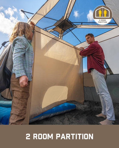 FanttikOutdoor Zeta C8 Pro Camping Tent 8 Person Instant Cabin Tent Setup in 60 Seconds with Rainfly & Windproof Portable with Carry Bag for Family Camping & Hiking, Khaki