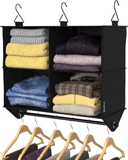 ClosetMaid 4-Shelf Closet Fabric Hanging Organizer with Garment Rod for Shirts, Sweaters, Pants, Hats, Shoes, Purses