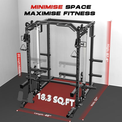 Roygym 2000LBS Power Cage, Power Rack with Cable Crossover System, All-in-One Squat Rack with Dual Independent Pulley System for Home Gym, Black