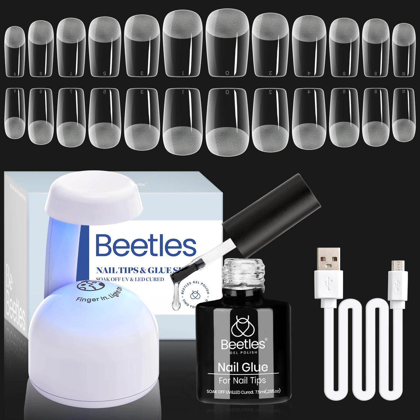 Beetles Gel Nail Extension Kit Almond Shape, Easy 9 in 1 Glue Uv Led Set Etch X Nail Tips Short Almond Half Matte Tips, Gift for Women & Girls, 504 pcs