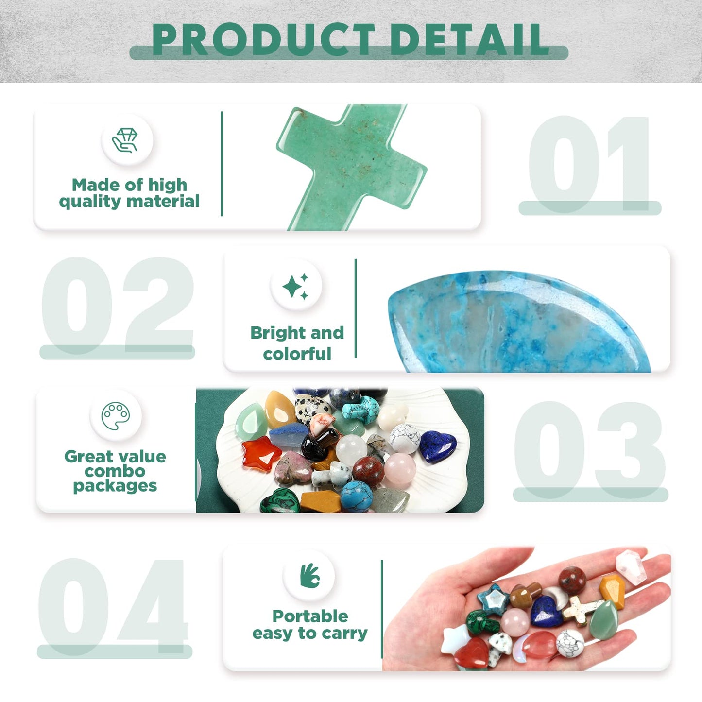 Nuenen 64 Pcs 0.8 Inch Mixed Hearted Crystals Worry Stones Gift Heart Shaped Healing Star Shape Moon Cross Coffin Gemstone Teardrop Palm Pocket Ball for Valentines Witchcraft Supplies