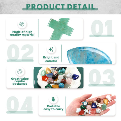 Nuenen 64 Pcs 0.8 Inch Mixed Hearted Crystals Worry Stones Gift Heart Shaped Healing Star Shape Moon Cross Coffin Gemstone Teardrop Palm Pocket Ball for Valentines Witchcraft Supplies