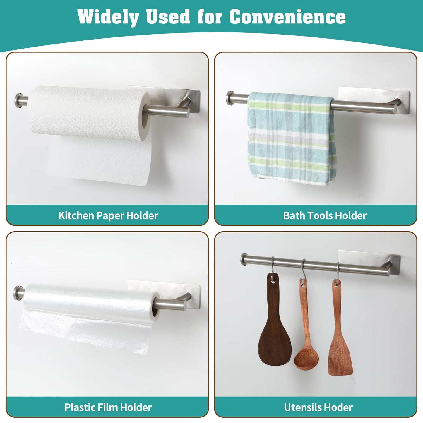 theaoo Under Cabinet Paper Towel Holder for Kitchen, Adhesive Paper Towel Roll Rack for Bathroom Towel, SUS304 Stainless Steel Wall Mount, Both Available for Adhesive and Screws