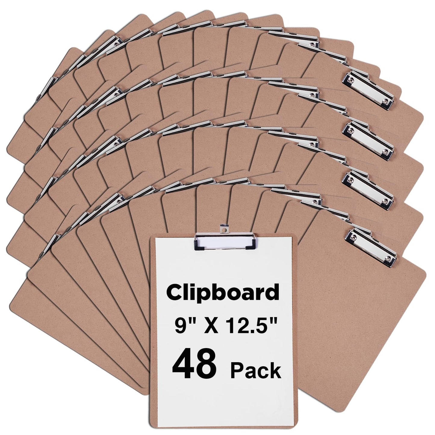 Clipboards Bulk, Woswel Hardboard Office Clipboards 48 Pack,9 X 12.5 Inch Recycled Wood Clip Boards,Low Profile Clip Boards for Home School & Office Supplies