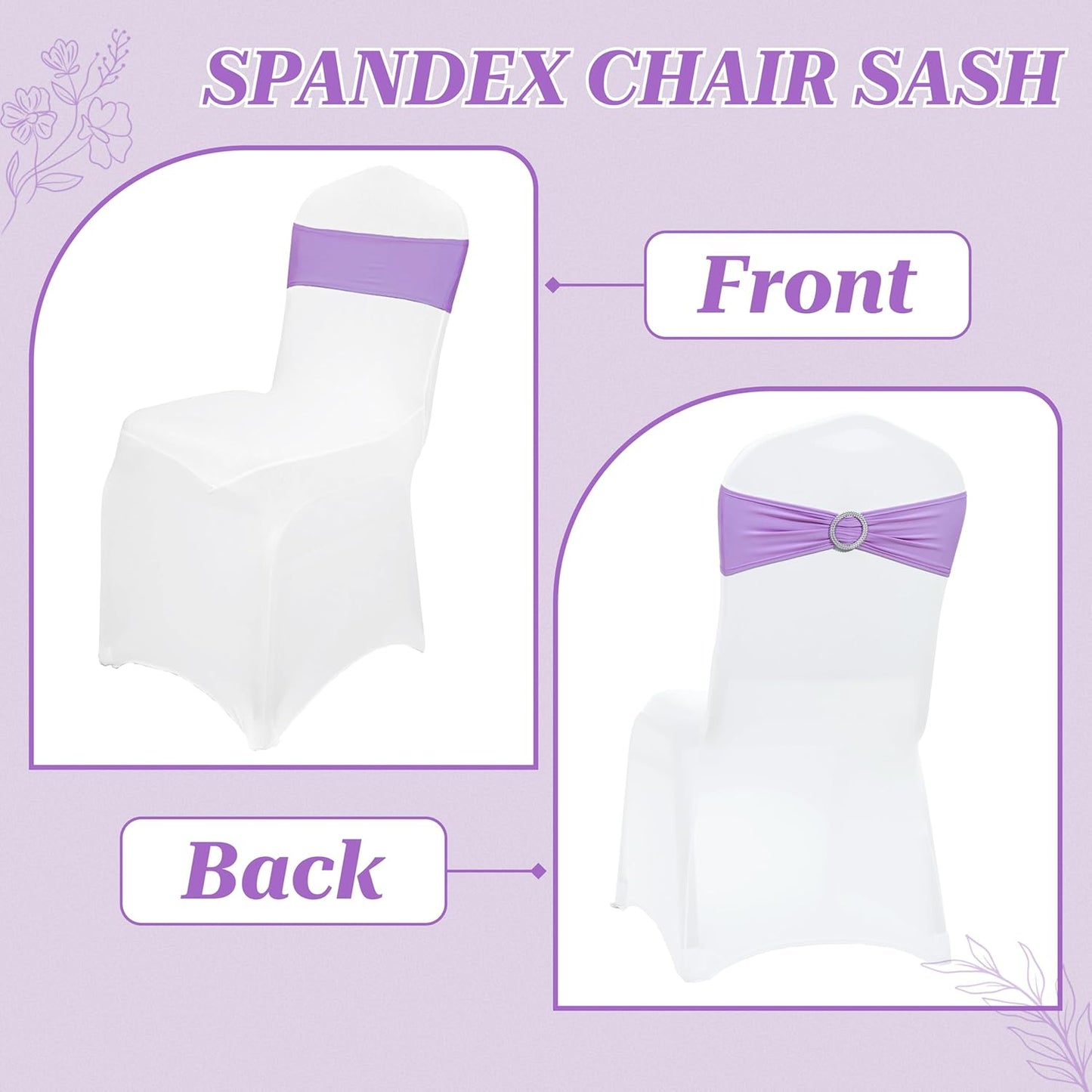 MDS Premium Spandex Chair Sashes - Stretchy Bow Covers with Buckle Slider | 25-Pack in Lavender