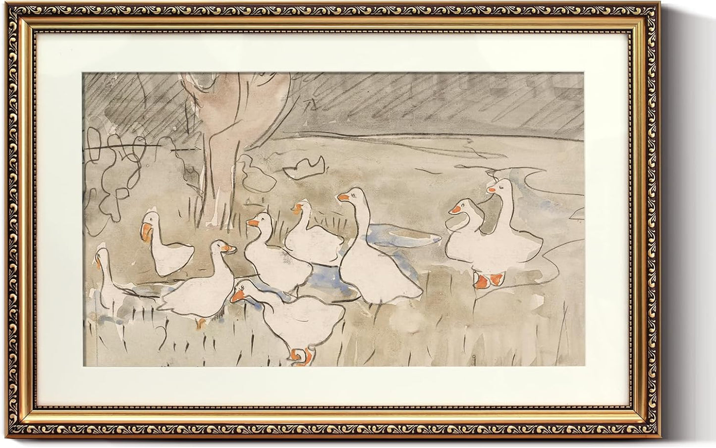 16x24 inch ARPEOTCY Vintage Gold Framed Large Wall Art, Farmhouse Nursery Duck Paintings, Canvas Prints with Antique