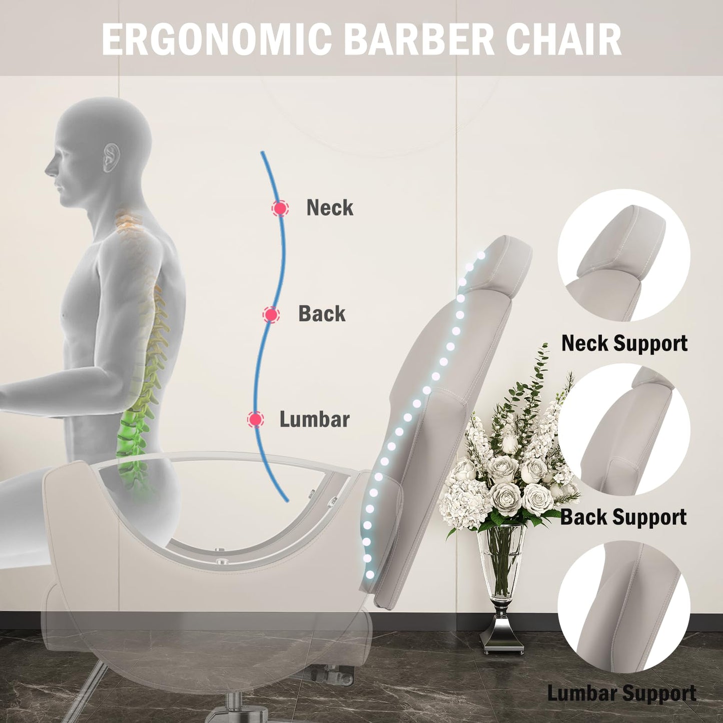Tythical Reclining Salon Chair, Hydraulic Barber Styling Chair for Hair Stylist, 360 ° Swivel Hair Braiding Hairdresser Chairs, Height Adjustable Spa Beauty Equipment for Barbershop, Grey Silver