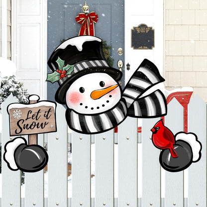 Winter Snowman Cardinal Fence Peeker Yard Garden Signs Let It Snow Red Bird Tree Topper Ornaments