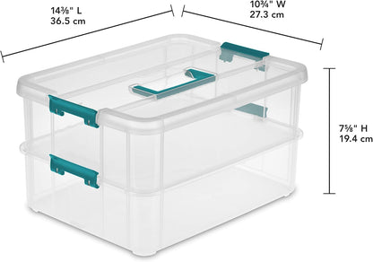 Sterilite Stack & Carry 2-Layer Box - Clear Lid & Blue Handle for Easy Organization