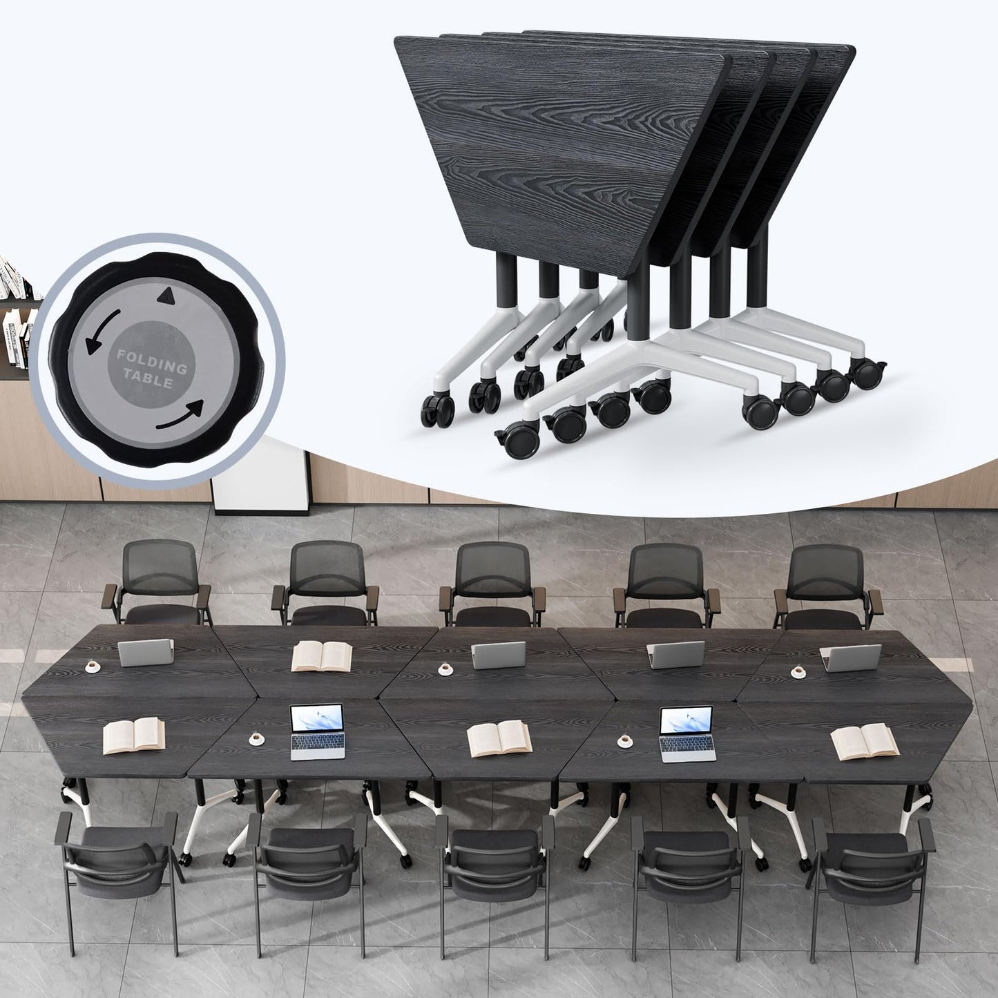 Folding Conference Table,Mobile Conference Room Tables with Wheels,47.2In Modern Seminar Tables,Flip Top Training Table for Office Classroom,Space-Saving Design