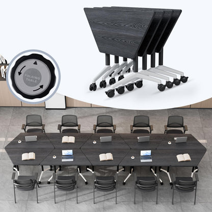 Folding Conference Table,Mobile Conference Room Tables with Wheels,47.2In Modern Seminar Tables,Flip Top Training Table for Office Classroom,Space-Saving Design