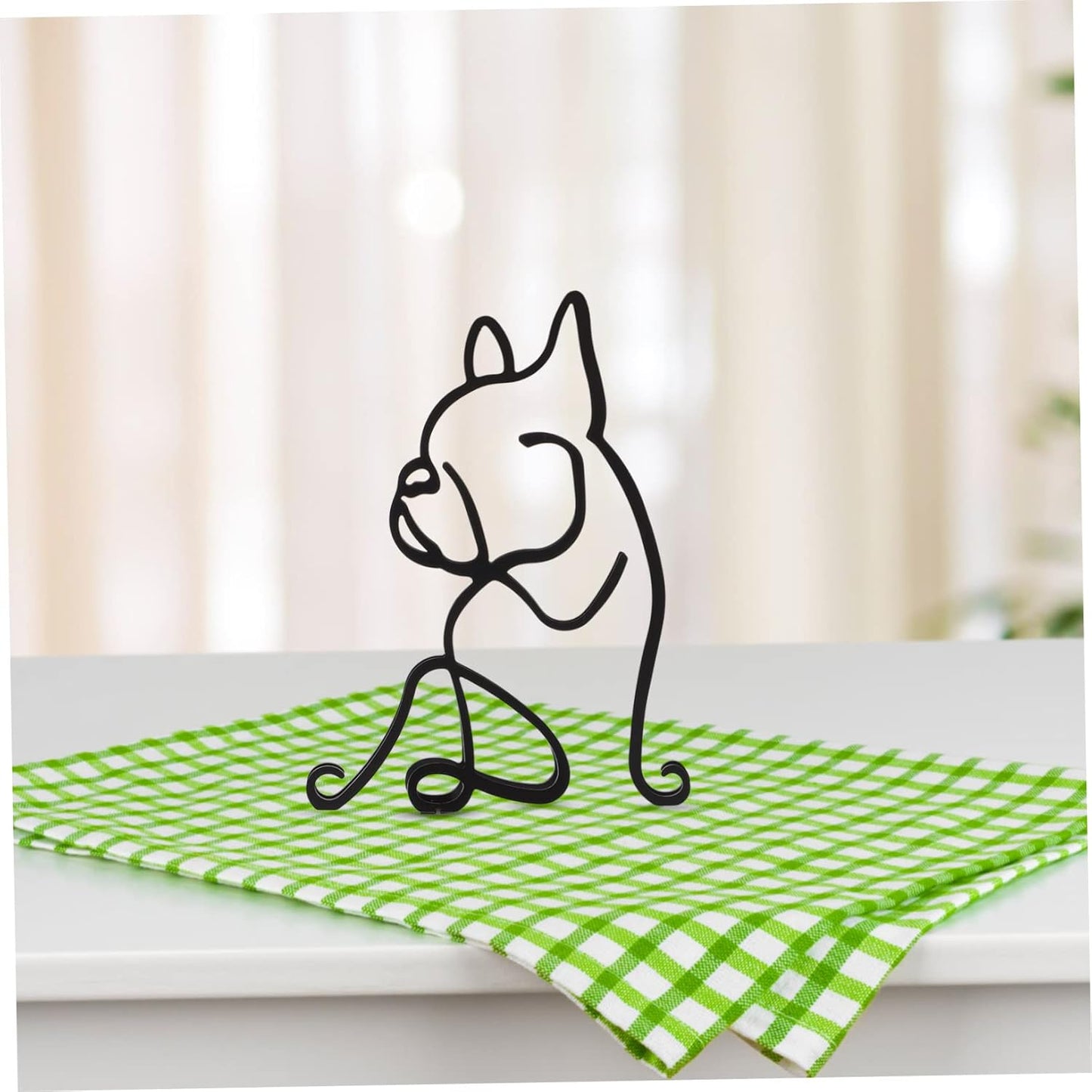 Wrought Iron Pet Ornament, Abstract Dog Sculpture, Metal Art Figure, Geometric Statue for Desk Decor, Office