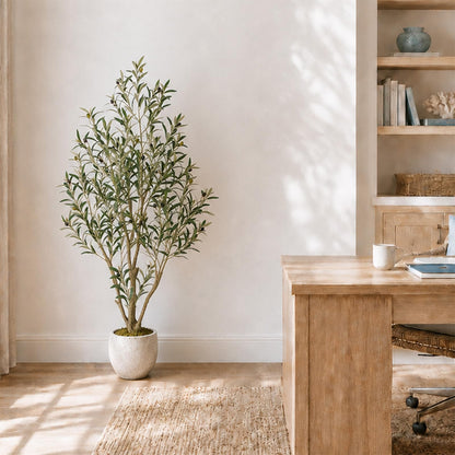 Nafresh 5ft Tall Faux Olive Tree，60in Realistic Potted Silk Artificial Olive Tree for Indoor Outdoor Living Room Bedroom Office Home Decor
