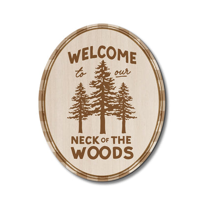Dilemat Rustic Cabin Wall Art Decor, Welcome to Our Neck of the Woods Oval Wall Art, Retro Nature Farmhouse Lake House Wooden Sign Hanging Decor for Home Bedroom Living Room,8x10 Inch