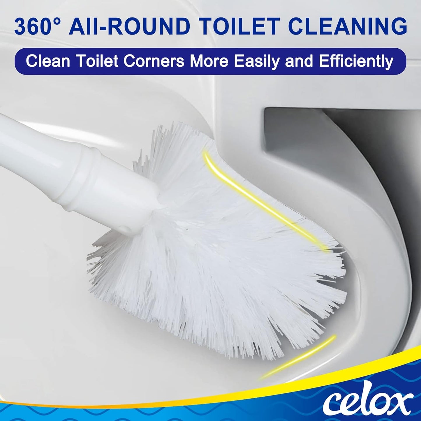 CELOX Toilet Bowl Brush and Holder, Compact Bathroom Cleaning Kit, White, 2 Set