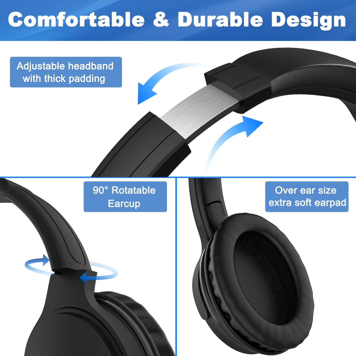 Joysico 19.5Ft / 6M Extra Long Cord Headphones for TV PC with Volume Control, Spring Coiled Cable, 3.5mm AUX, Wired Over Ear Earphones for Seniors Hard of Hearing, Large Comfortable Computer Headset